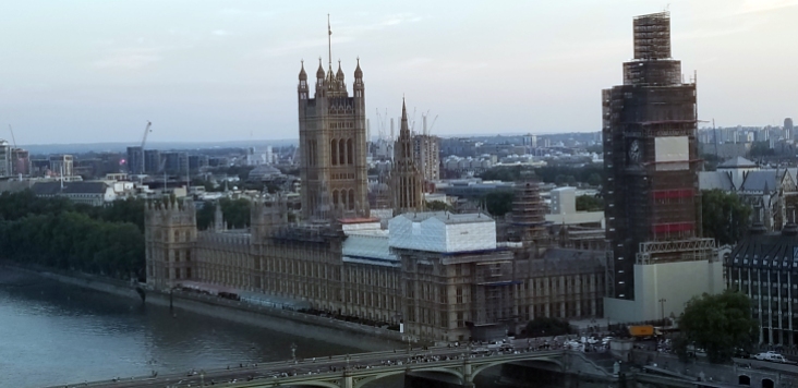 View of Houses of Parliament from London Eye